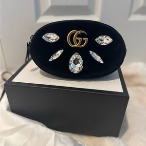 Gucci Black Designer Clutch with Crystal Accents